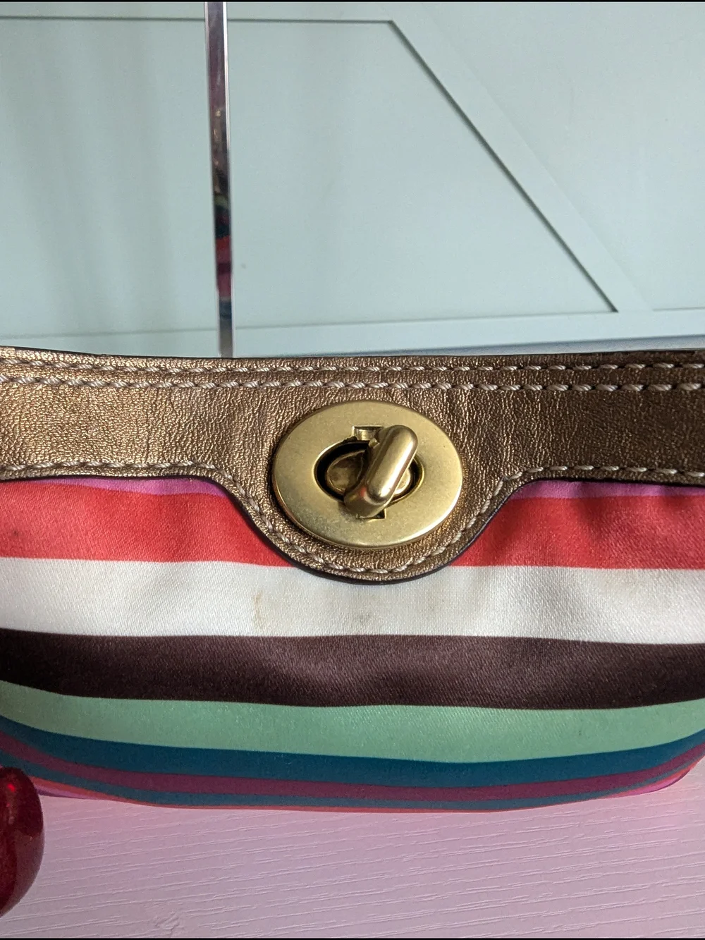 vintage Coach Legacy Stripe Turnlock Wristlet Mini Bag